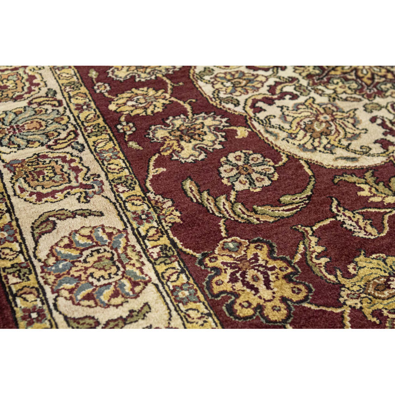 Hand-Knotted High-Quality Red and Cream Area Rug