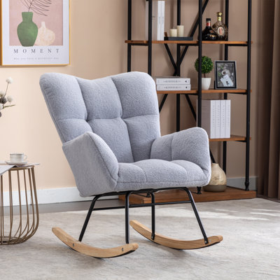 Nursing Rocking Chair, Teddy Glider Chair for Nursery, Comfy Living Room Armchairs with High Backrest for Adults