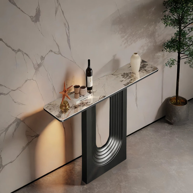 Console d'entrée italienne de luxe, H 33,5 po x l 31,5 po x P 13,8 po, Noir, noir, noir, noir