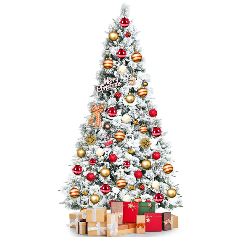 Arbre de Noël blanc avec flocons et baies réalistes blancs, H 7 po
