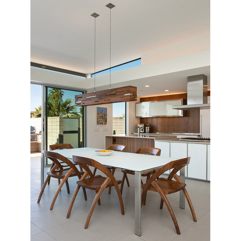 Aeris Linear LED Pendant - 3500K, 8" H x 54" W x 6" D, Oiled Walnut, Brushed Aluminum