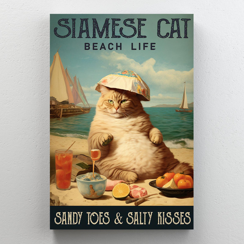 «Siamese Cat Beach Life», impression sur toile, H 14 po x l 11 po x P 1,25 po