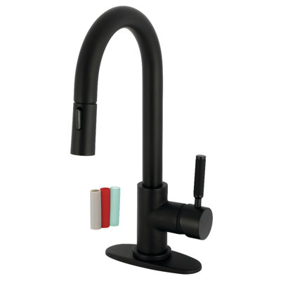 Kingston Brass Kaiser One-Handle 1-Hole Deck Mount Bar Faucet With Pull Down Sprayer