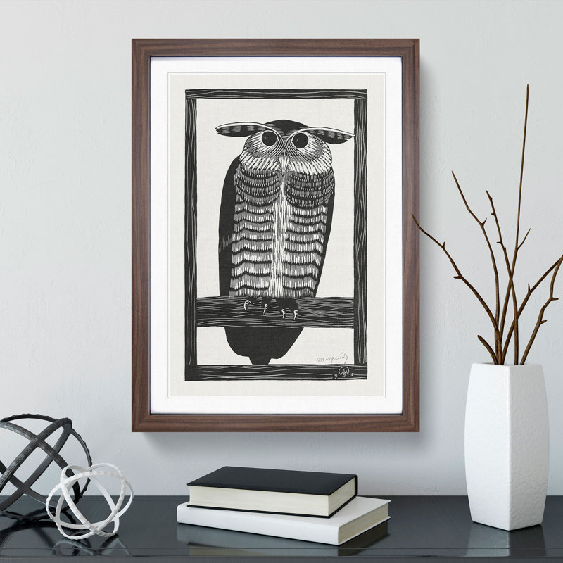 Horned Owl by Samuel De Mesquita - Picture Frame Painting, 48cm H x 36cm W x 2cm D, Walnut Framed