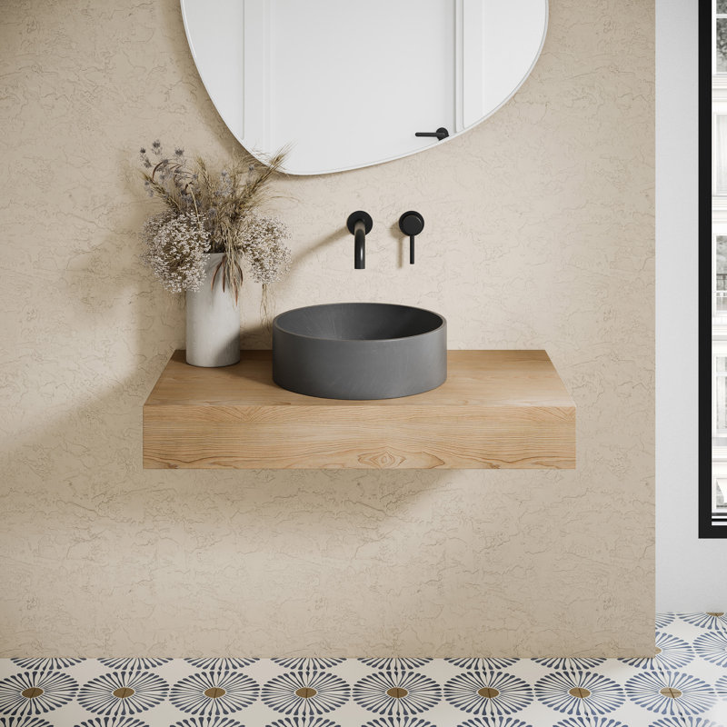 Lisse 14.5" Round Concrete Vessel Bathroom Sink in Dark Gray