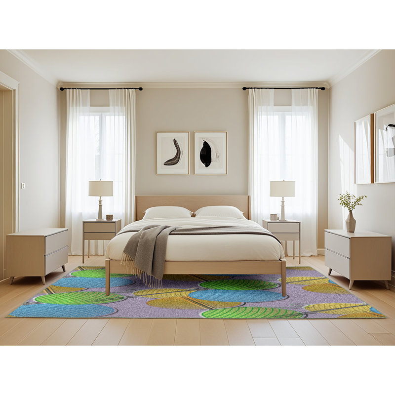 Tapis vert/bleu à motifs, Rectangle 5 pi x 8 pi