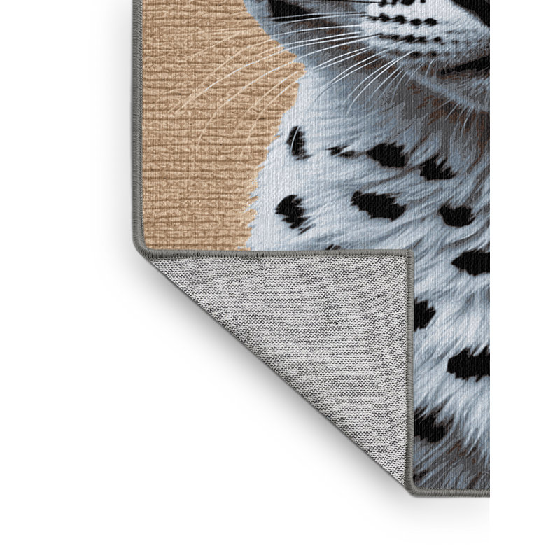 Washable White Serval Big Cats Area Rug, Square 6'