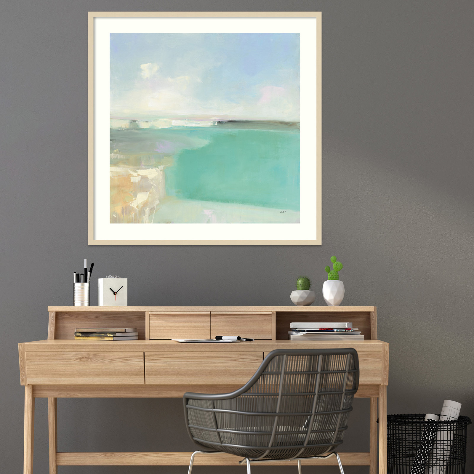 Summer Coastline by Julia Purinton, Natural Framed Paper, 33" H x 33" W