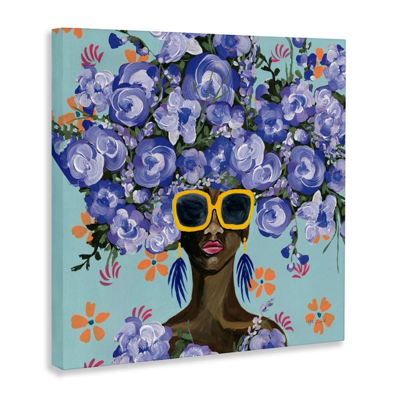 Toile ensoleillée en fleurs bleues, conception par Yvette St. Amant, H 30 po x l 30 po