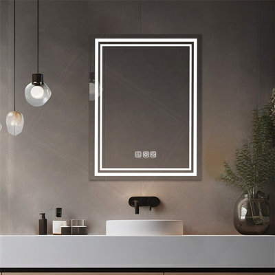 Bright LED Bathroom Mirror Front Light, 5 Mins Defog, Full HD Reflected, 3 Colors Dimmable, Wall Mounted