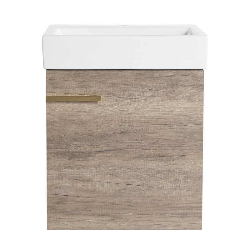 Meuble-lavabo de salle de bain avec lavabo vasque en céramique et poignée de rangement moderne