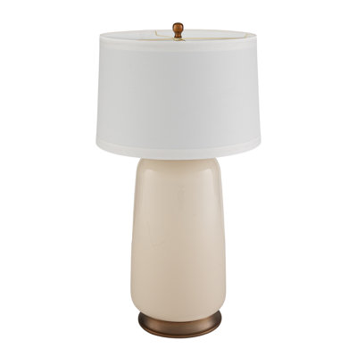 Lampe de table ivoire en verre avec abat-jour en lin et base en métal