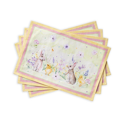 Maison d' Hermine Placemats Set of 4 100% Cotton Washable Cloth Place Mats Reusable Table Mats for Kitchen Dining Party Wedding Valentines Day Decorations Spring/Summer (Easter Zest, 13" x 19")