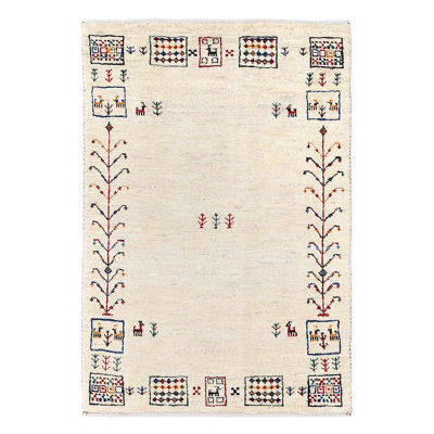 Ivory Hand Knotted Persian gabbeh Rug 2'X 3'1"