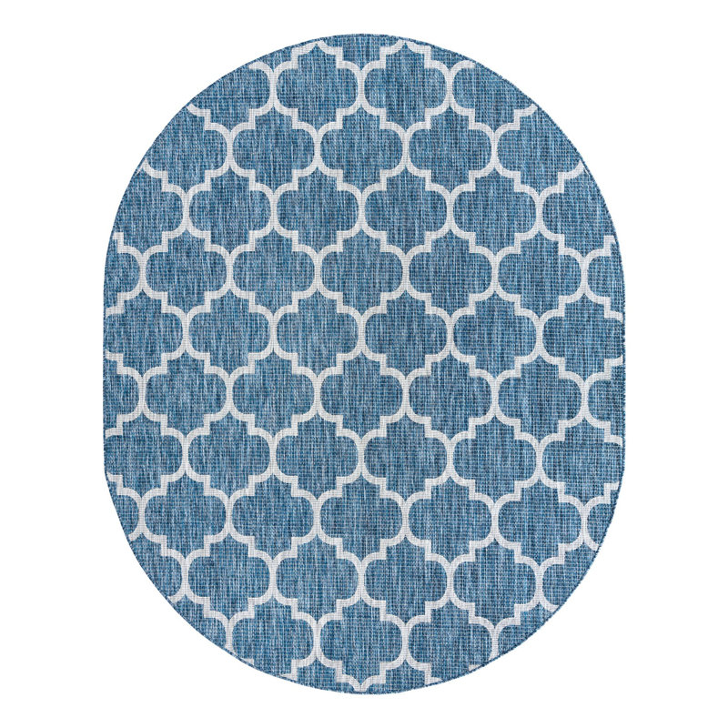 Suffolk Blue Indoor/Outdoor Area Rug, Oval 7'10" x 10'