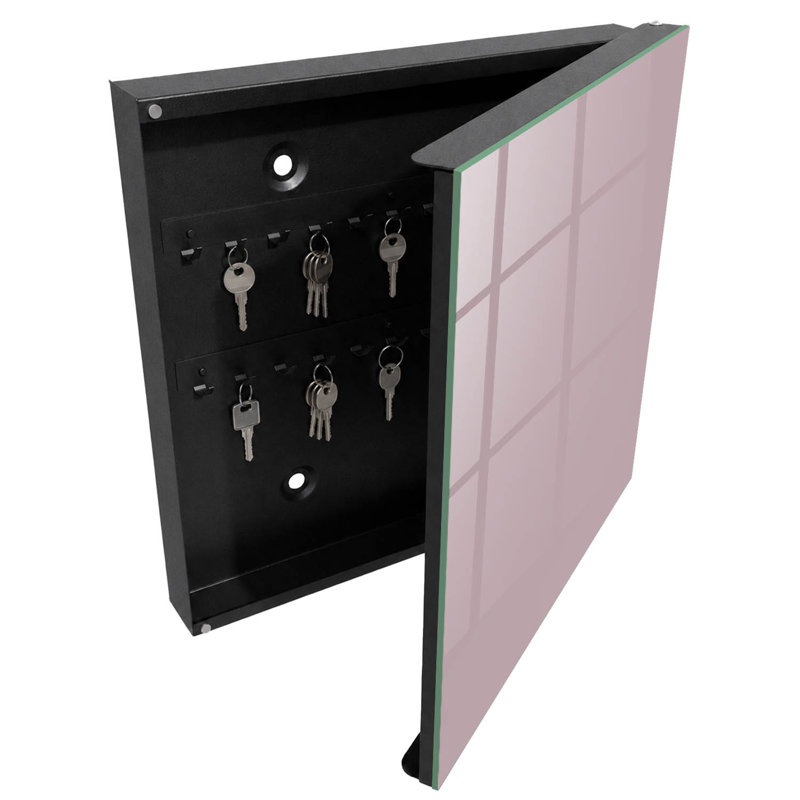 Key box for home, Opens to the left, 30x30x5, White, Solid pink color, delicate and minimalistic, 