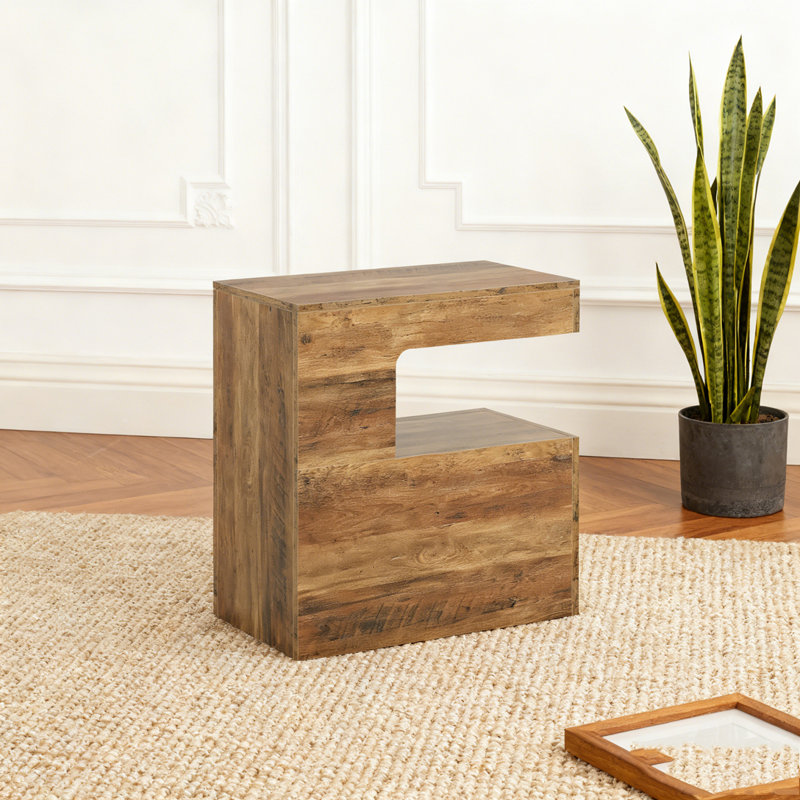 Table d'appoint en forme de C avec tablette de rangement à 2 niveaux