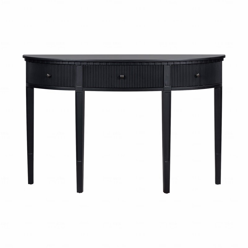 Console, caractéristiques distinctives du placage de pin avec tiroirs à rayures verticales et quatre pieds, Noir