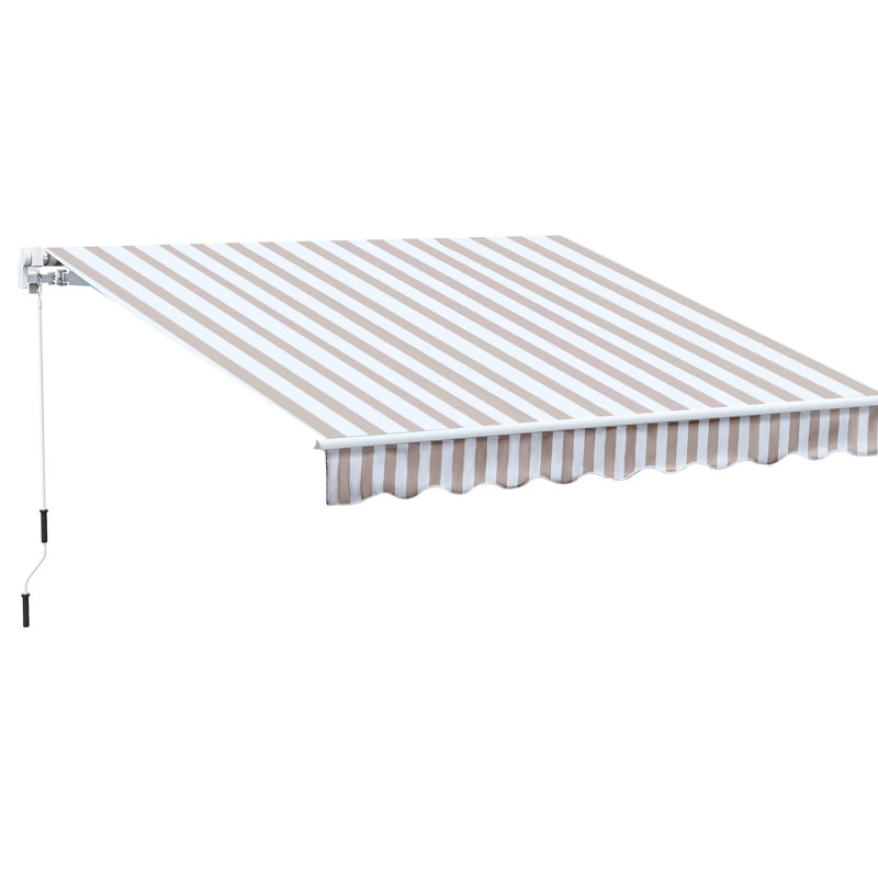 10' X 8' Patio Sunshade Awning - Heat Reducing, Protection, Water-, Manual Operated, Aluminum Frame, Beige Balcony & Water- Fabric, Crank, Structure