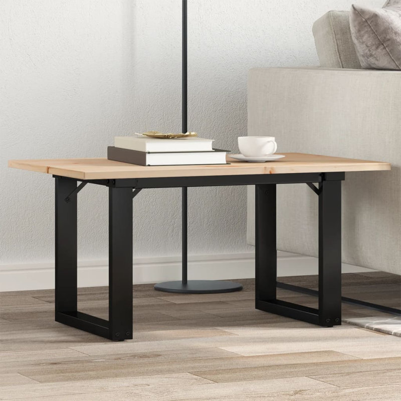 Table basse avec cadre en O, bois massif de pin et acier, H 15,7 po x L 31,5 po x l 19,7 po