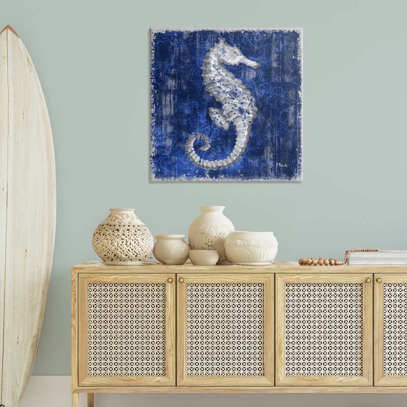  «Rustic Indigo Seahorse», art mural sur toile par Paul Brent, H 36 po x l 36 po
