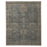 Rug & Kilim's Homage Geometric Floral Green And Blue Wool Custom Rug