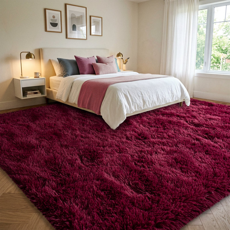 Solid Rug Soft Fluffy Red Indoor Area Rug for Living Room Bedroom Nursery Kids Room, Rectangle 8' x 10', Red