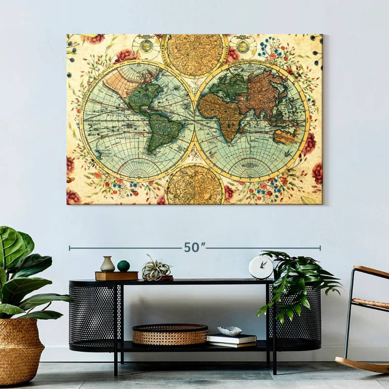 Hémisphères du monde rétro, H 34 po x l 51 po