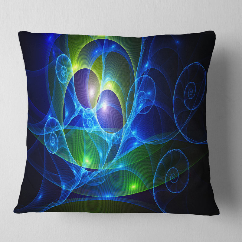 Curly Spiral - coussin abstrait imprimé, 18 po x 18 po, Noir / Bleu, Coussin décoratif