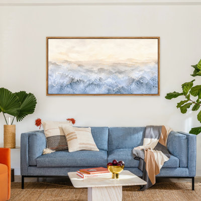 Icy Warm Mist Panorama Framed Canvas Wall Art, 60" x 30" Oversized Panoramic Print, Modern Home Decor