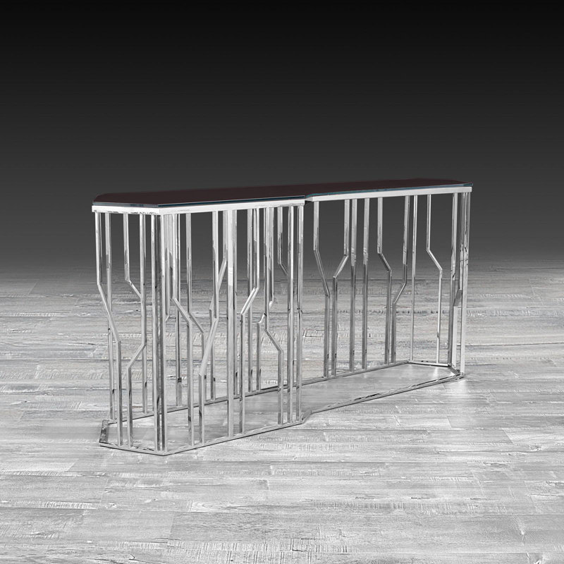 Glass Top Console Table, 31.5" H x 67" W x 17" D, Silver