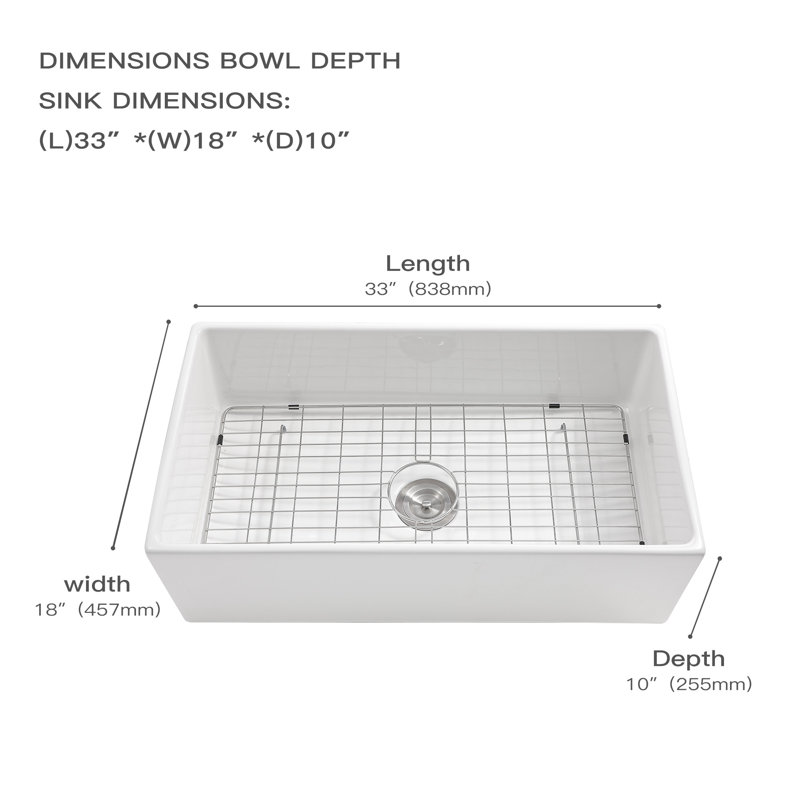 33'' L Single Bowl Ceramic Kitchen Sink