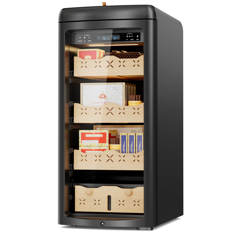 Upgrade 115l Electric Cigar Humidor Temperature & Humidity Control, Built-in Humidification System With Spanish Cedar Wood Shelves & Drawer Hygrometer Father's Day Gifts For Men(900 Capacity)
