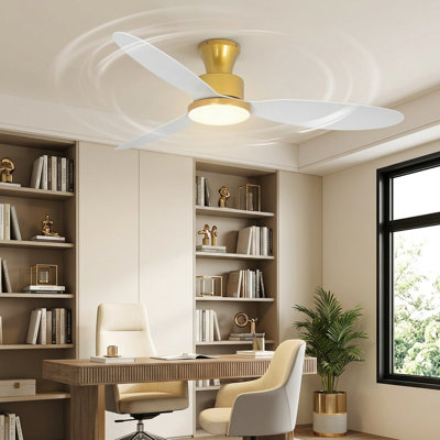 Ventilateurs de plafond 52 po à profil bas avec lumières et télécommande, lumière DEL à intensité variable 3CCT, moteur à courant continu réversible silencieux à 6 vitesses, ventilateur intérieur / extérieur blanc