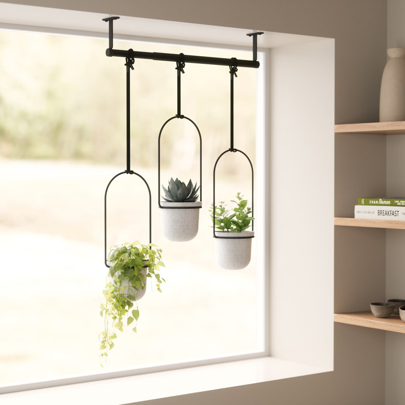Triflora Adjustable White/Black Indoor Hanging Planter