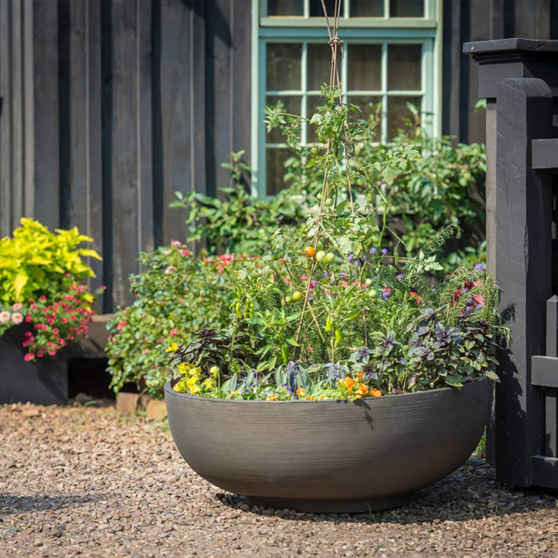 Orinoco Plastic Pot Planter, Weathered Concrete, 15" H x 39.75" W x 39.75" D