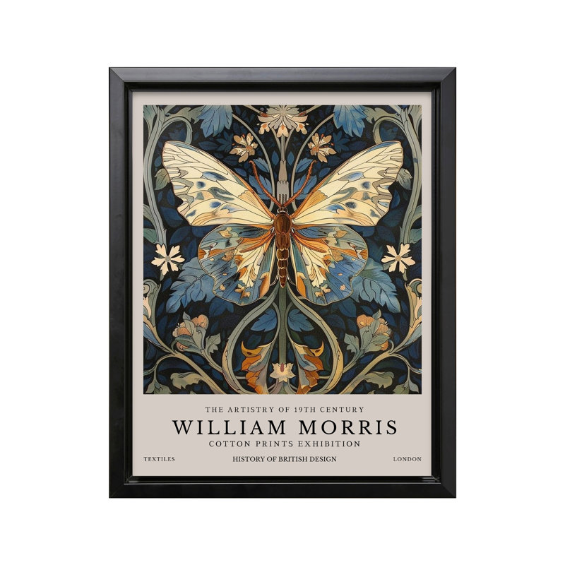 William Morris - Papillon n ° 7, Cadre noir, Canevas, H 24 po x l 32 po