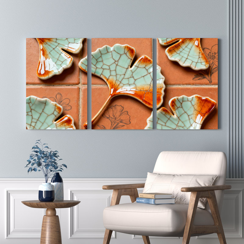 «Ginkgo Leaf», motif de carreaux de céramique sur toile, impression botanique moderne (ensemble de 3), H 24 po x l 48 po