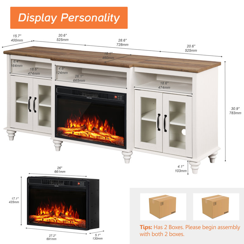 Scarlett 15.7" W Storage Credenza with Electric Fireplace, Blanc