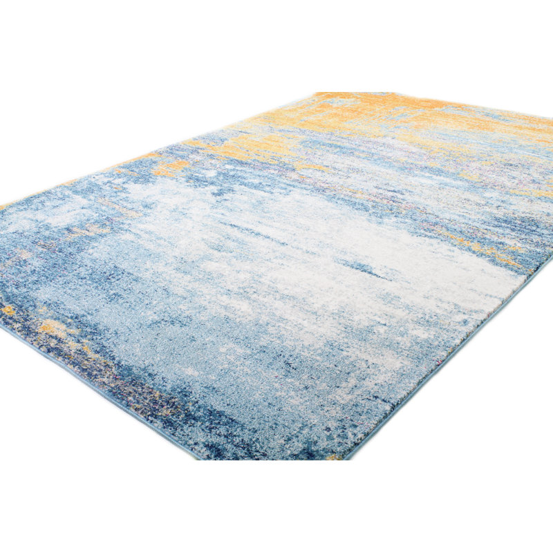 Tapis abstrait bleu / tangerine Coughlin, Tapis de couloir 2 pi 6 po x 8 pi