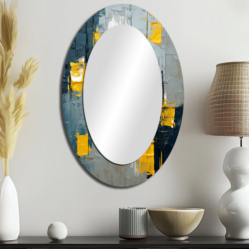 «Abstraction» sur un miroir rétro bleu abstrait, 36" x 24"
