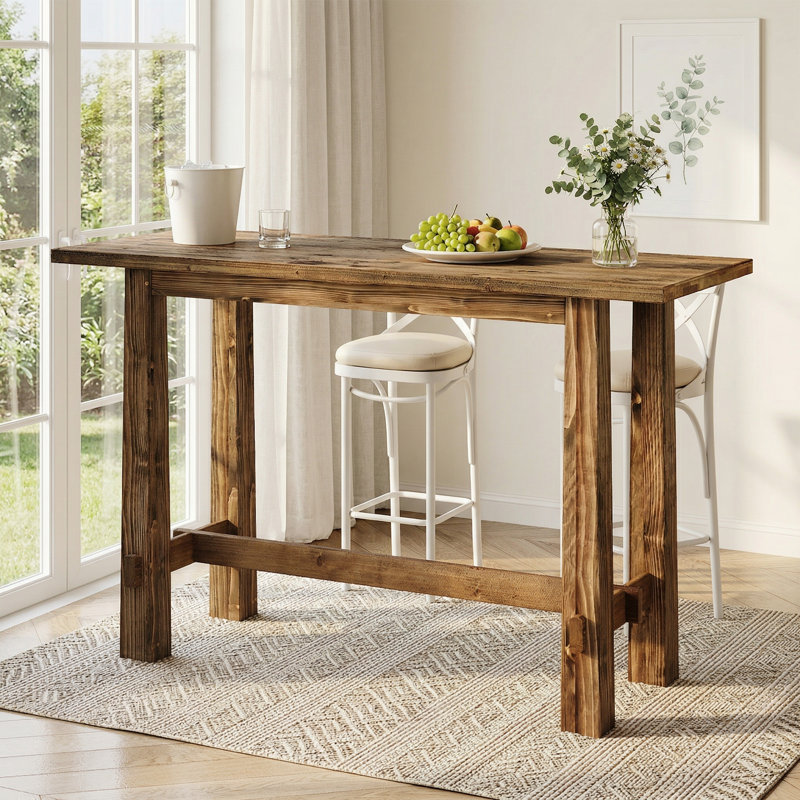 Table de bar à hauteur de comptoir de 63 po en bois massif avec pieds robustes, grande table de salle à manger pour bar de cuisine et de maison