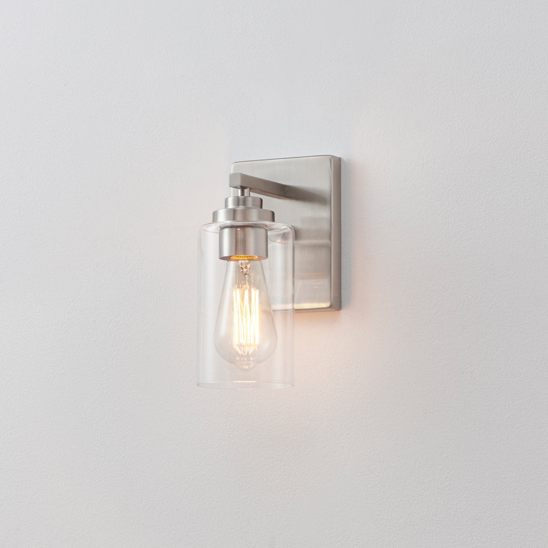 1- Light Clear Glass Wall Sconce, Brushed Nickel