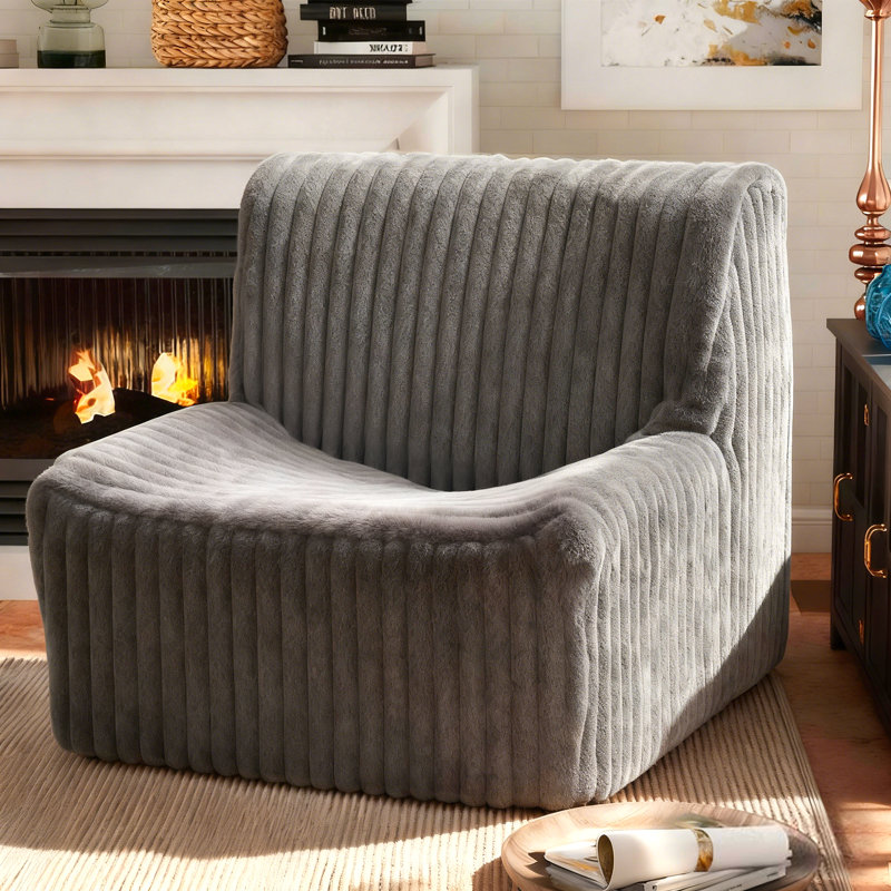 Faux Fur Armless Sofa Chair, 32''W Modern Single Couch With Deep Seat, Ideal for Bedroom, Living Room,Dorms, Apartments – No Assembly Required