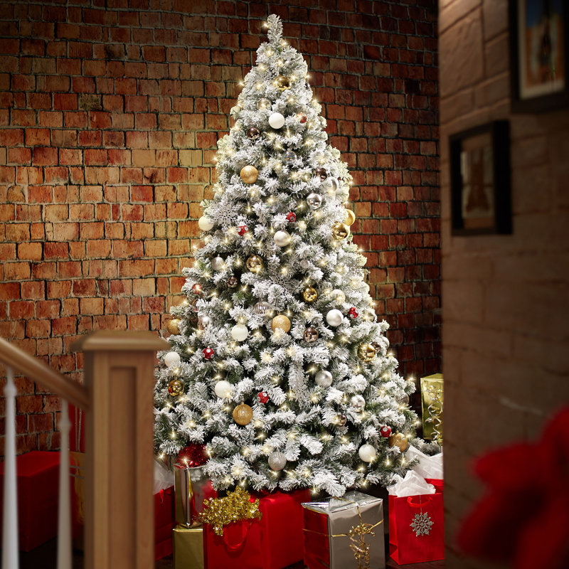 6ft Pre-Lit Snow-Flocked Pine Christmas Tree with Metal Stand