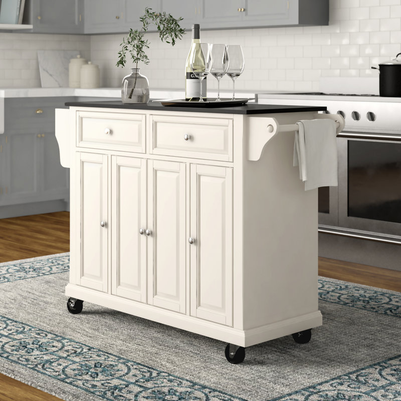 Monty Granite Top Kitchen Island, White, Black