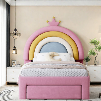 Lit arc-en-ciel en velours avec rangement pour lit simple Rainbow