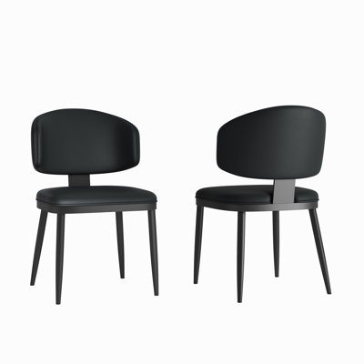 Dining Chairs Set Of 2, Modern Design Home Chairs, PU Leather Metal Dining Chairs For Kitchen Dining Room-Black