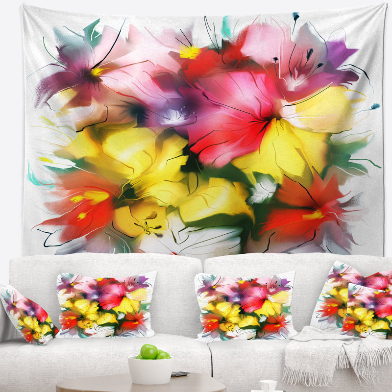 Fleurs texturées dans la tapisserie de teintes multiples, H 50 po x l 60 po