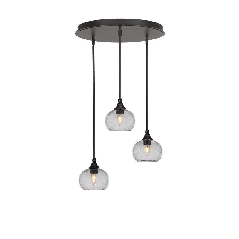 Luminaire suspendu en forme de grappe 3 lumières avec verre à bulles transparent 7 po Empire, Granit foncé